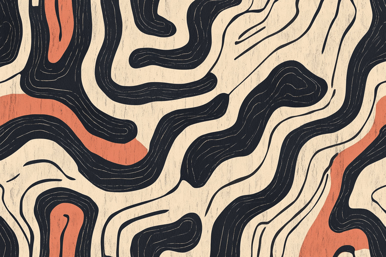 Design file of black curves and terracotta abstract pattern on beige background