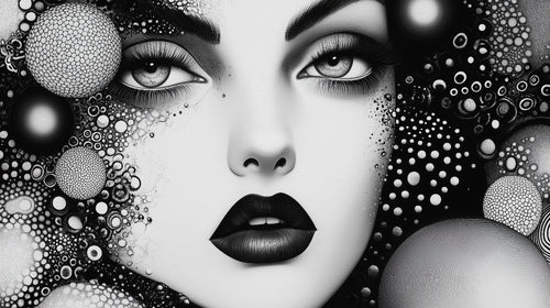 Abstract face wallpaper design file showing intricate black and white geometric pattern details