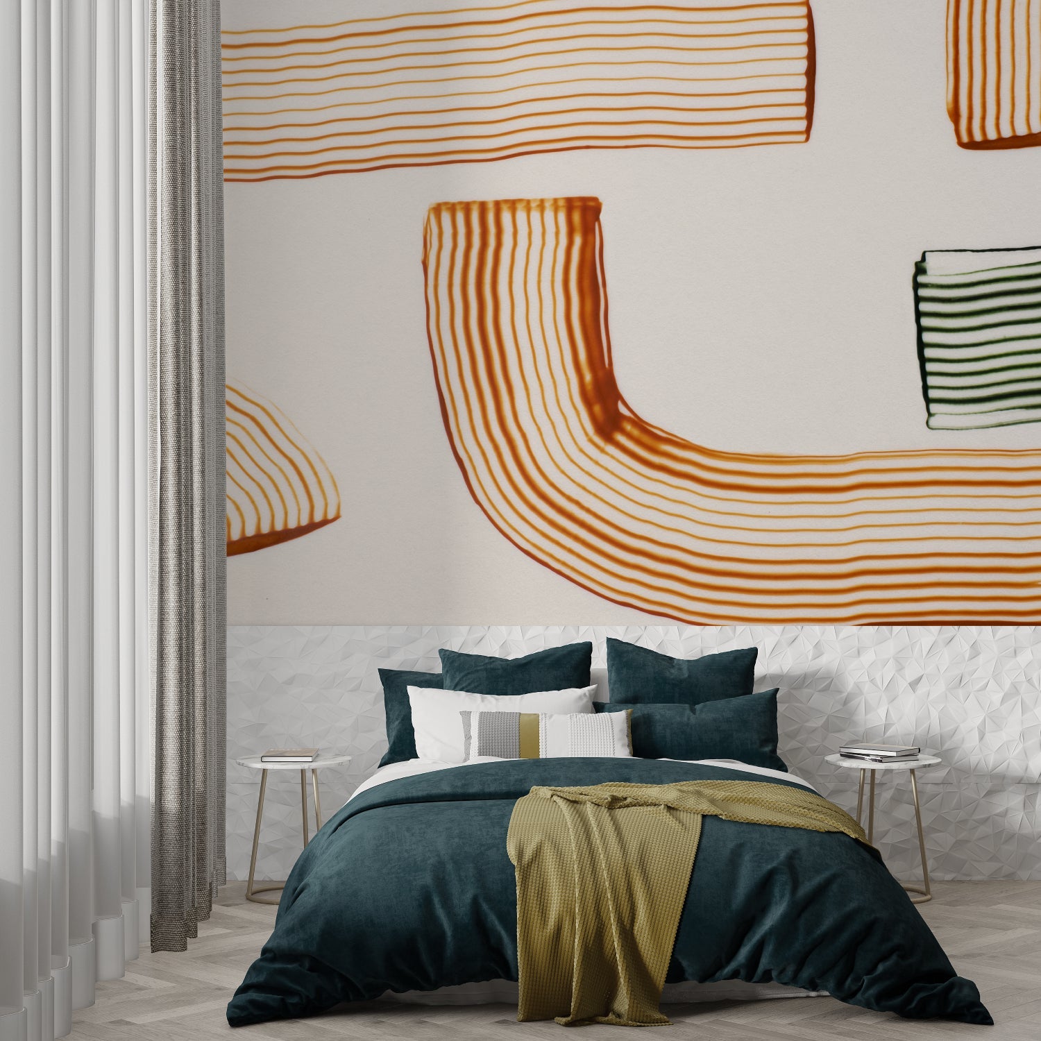 Modern stripe wall mural making a statement in a home office space