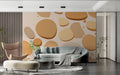 Modern pebble pattern wallpaper creating a peaceful atmosphere in a minimalist living room