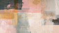 Modern abstract pastel wallpaper creating a serene atmosphere in a minimalist living room with natural light