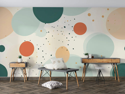 Pastel geometric wallpaper in a home office setting, demonstrating the pattern's subtle impact