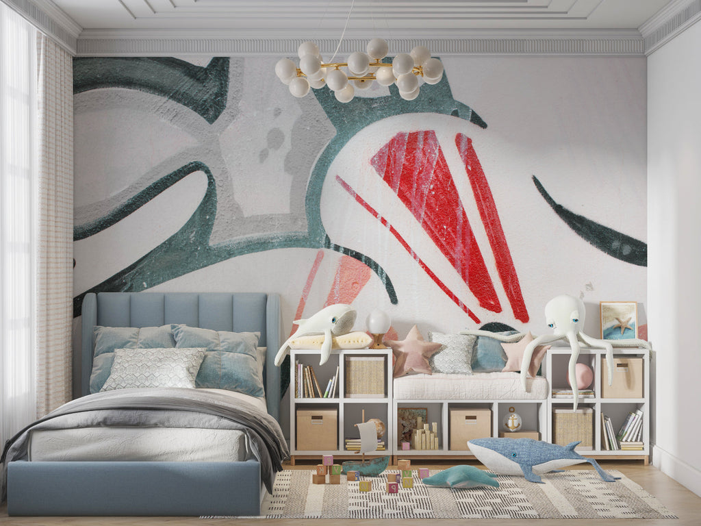 Contemporary abstract wallpaper brightening modern dining room space