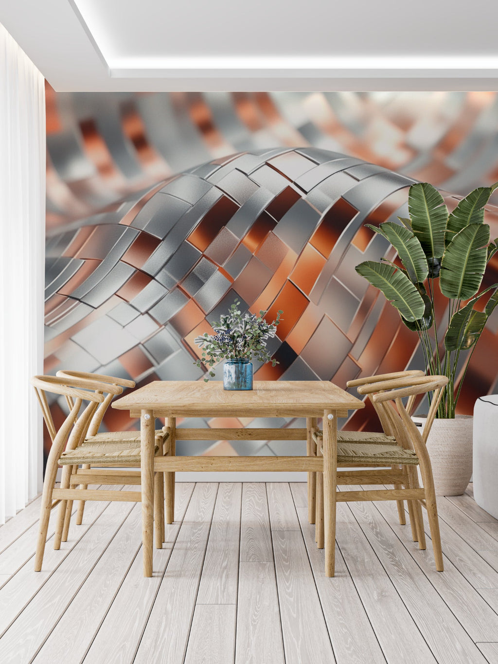 Geometric Wave Pattern displayed in a modern hallway setting
