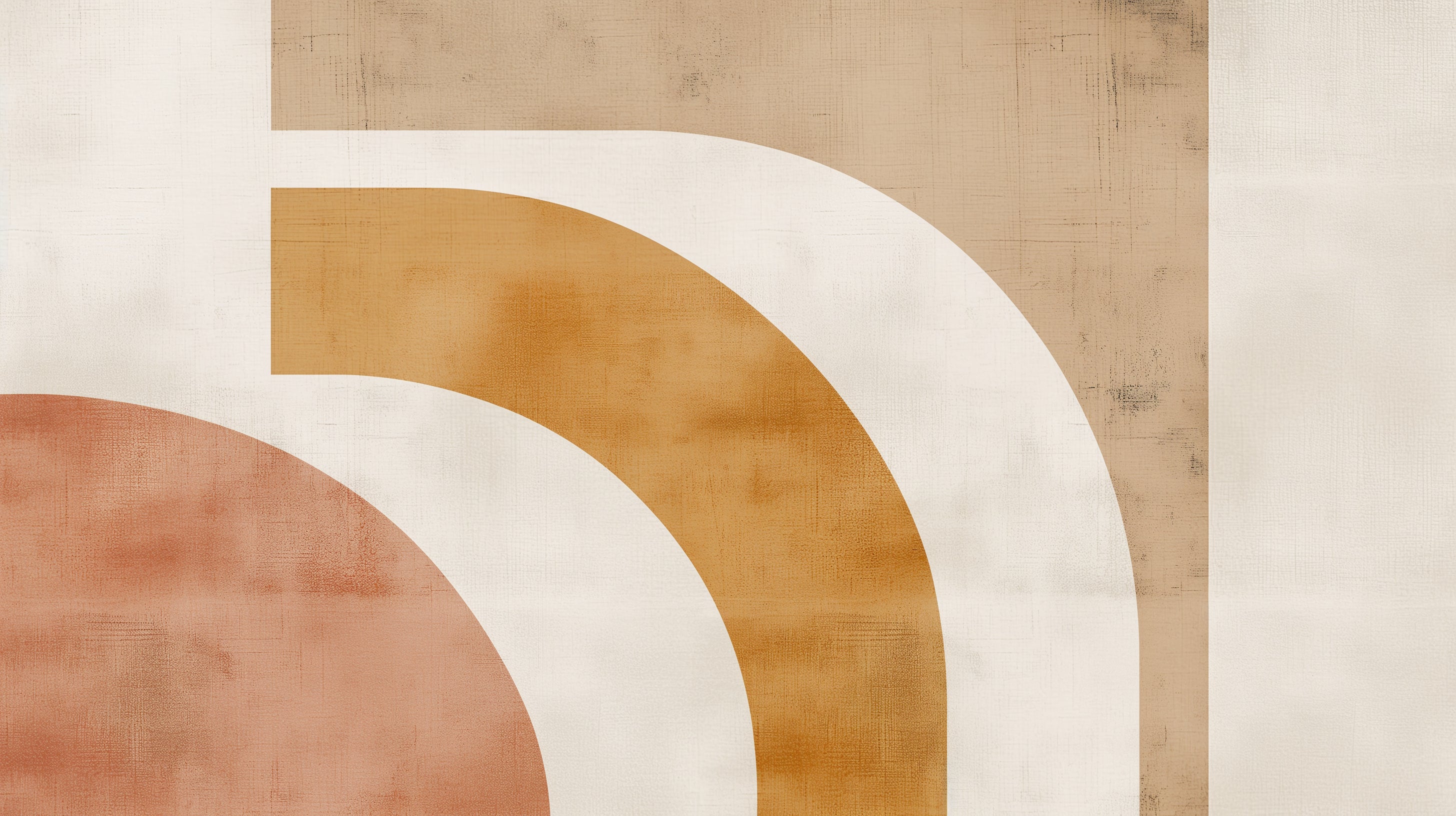 Modern terracotta arch wallpaper creating a warm accent wall in a minimalist living room with natural light