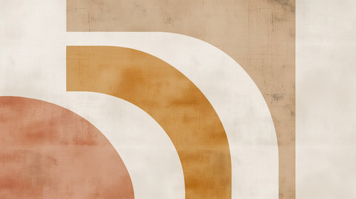 Modern terracotta arch wallpaper creating a warm accent wall in a minimalist living room with natural light