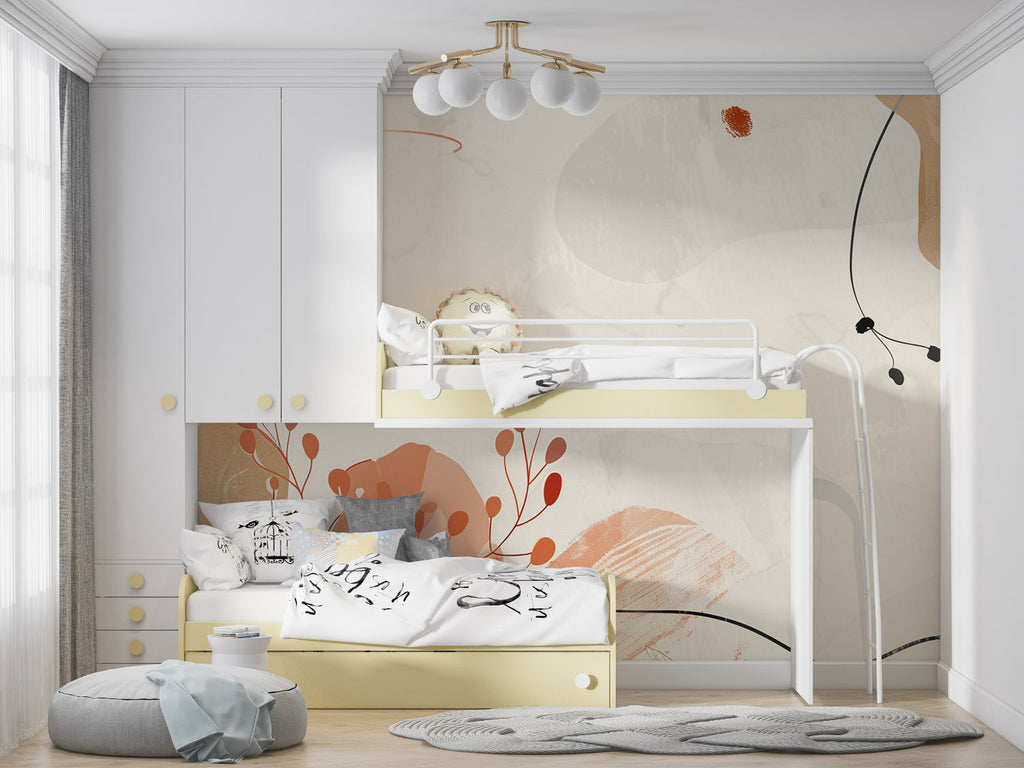 Modern abstract wall mural in home office with organic shapes