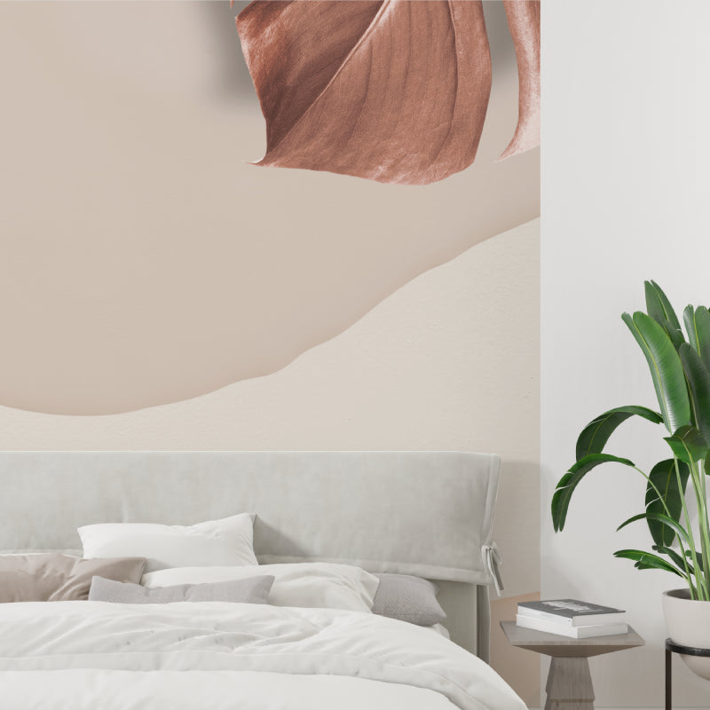 Nature-inspired abstract wallpaper bringing warmth to a home office