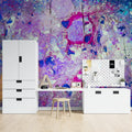 Modern living room with Abstract Purple and Blue wall mural creating a bold artistic statement