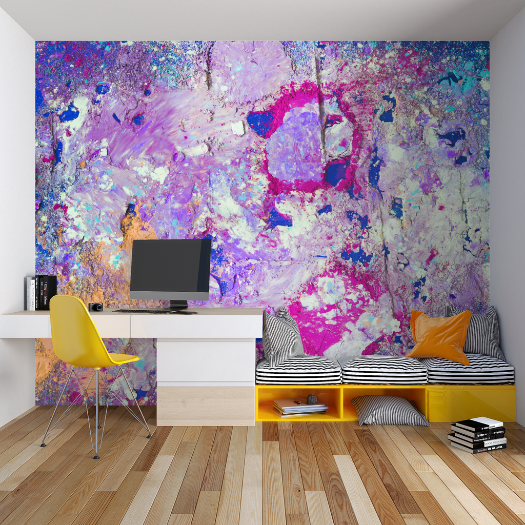 Home office featuring Abstract Purple wall mural bringing creative energy to workspace