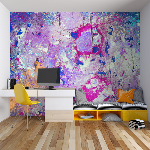 Home office featuring Abstract Purple wall mural bringing creative energy to workspace