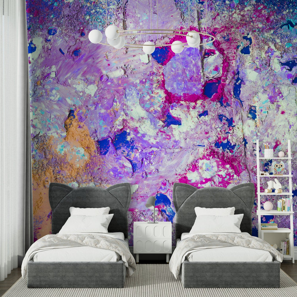 Abstract Blue and Purple wall mural in contemporary bedroom setting