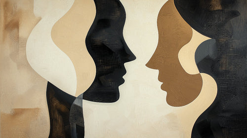 Abstract face silhouette design file showing detailed beige and black pattern