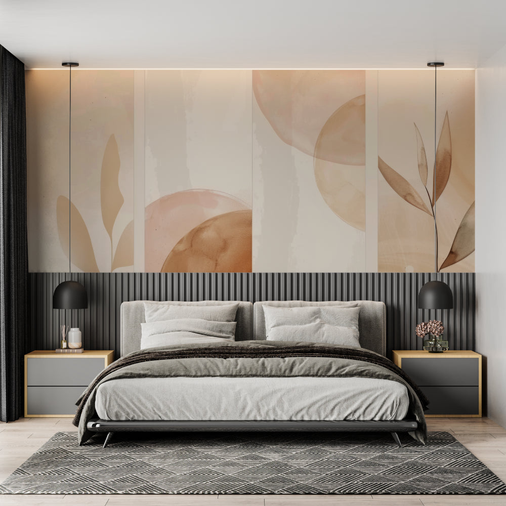 Abstract watercolor wallpaper in hallway with natural lighting