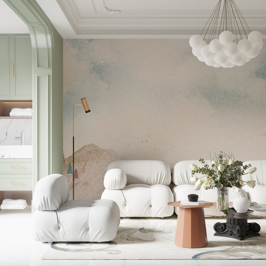 Contemporary abstract wallpaper bringing calm to home office space
