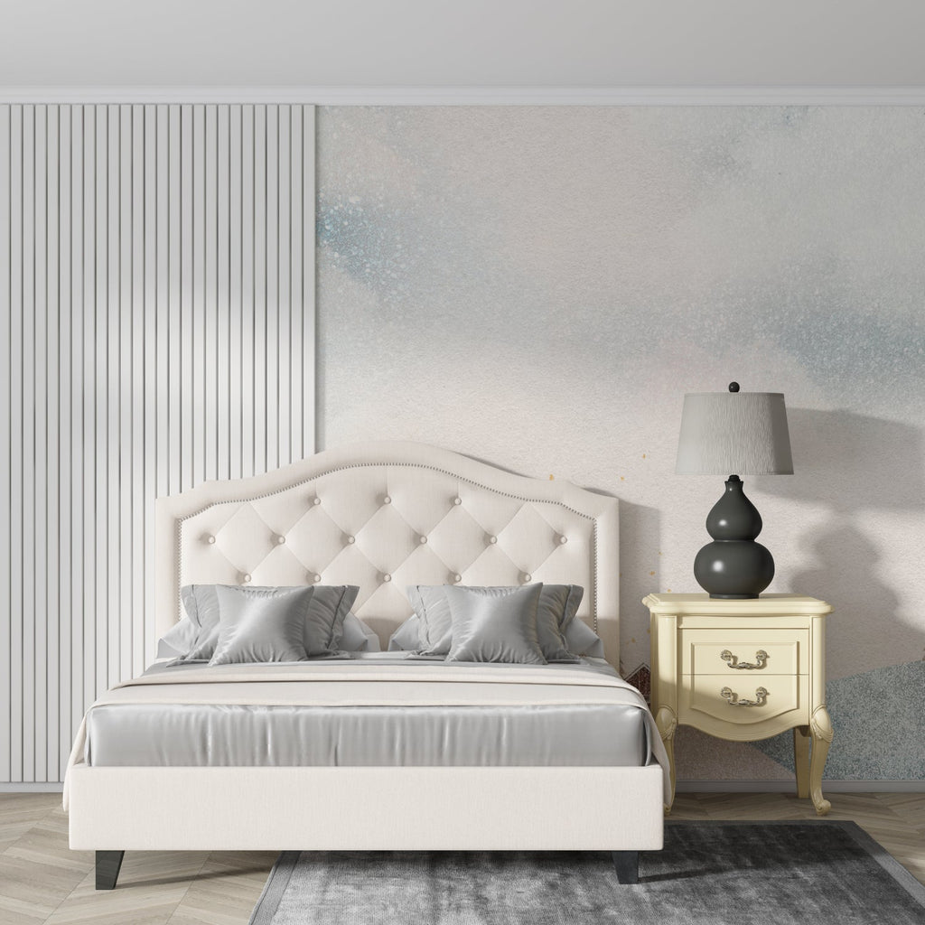 Pastel landscape mural creating depth in modern hallway