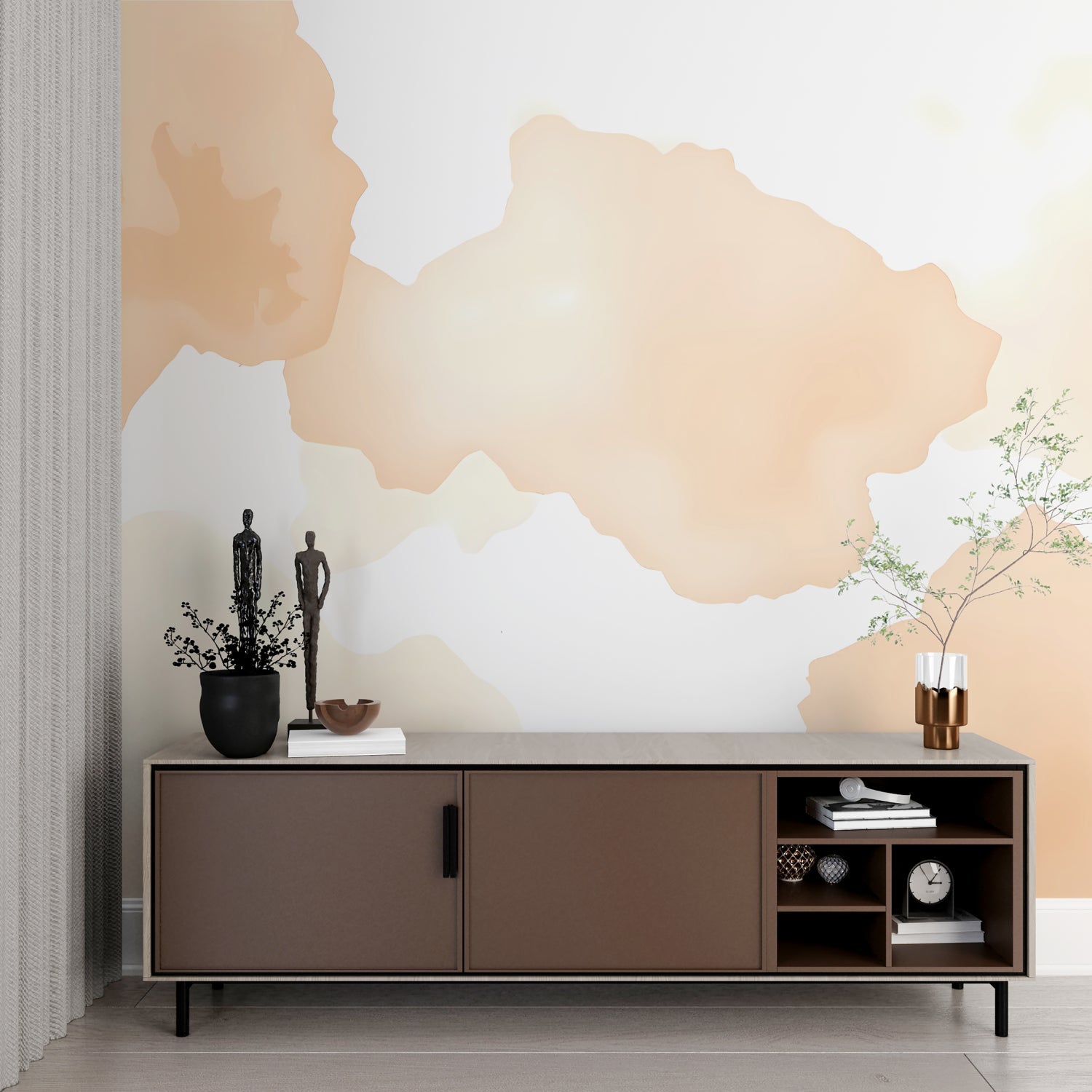 Abstract peach wallpaper bringing gentle depth to a nursery room