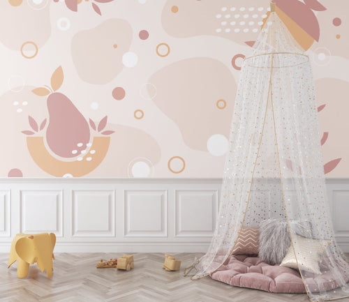 Abstract nursery wall mural creating calm atmosphere in toddler's bedroom