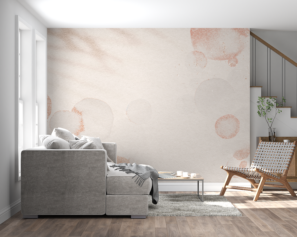Circular pattern wall mural in a cozy bedroom setting with natural light