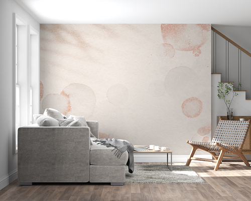 Circular pattern wall mural in a cozy bedroom setting with natural light