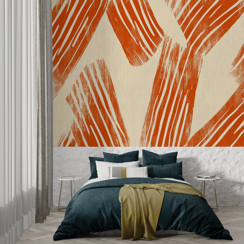 Abstract brushstroke wall mural bringing character to dining room space
