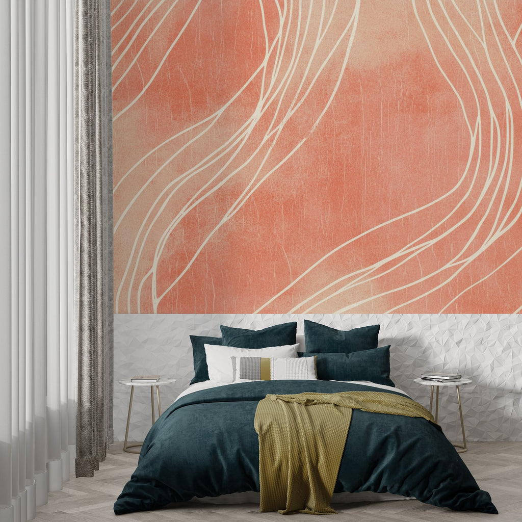 Contemporary curved line wallpaper showcased in home office