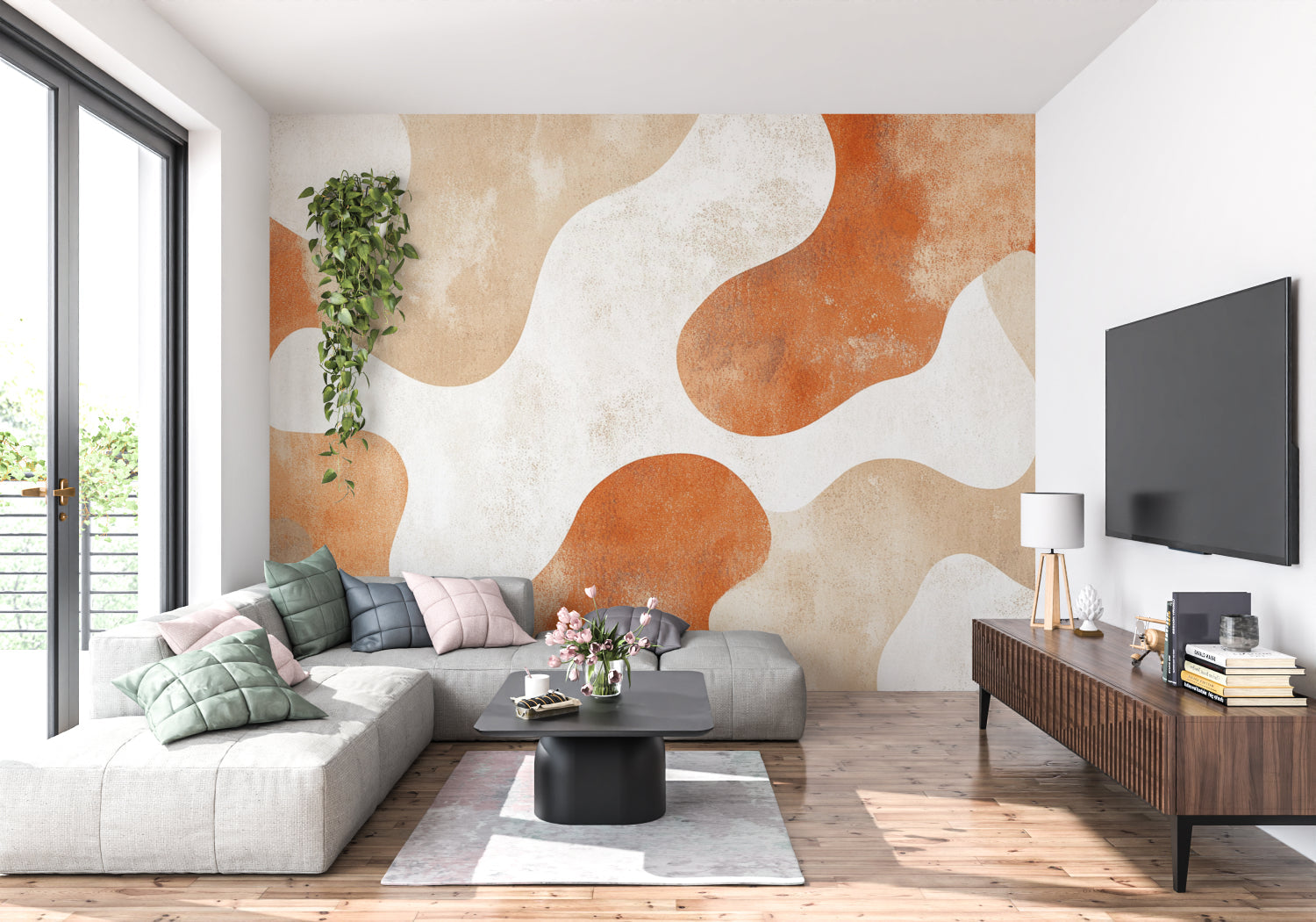 Terracotta wave pattern in entrance hallway with minimal decor