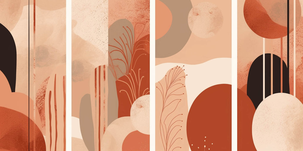 Design file showing terracotta abstract pattern with flowing curves and floral elements