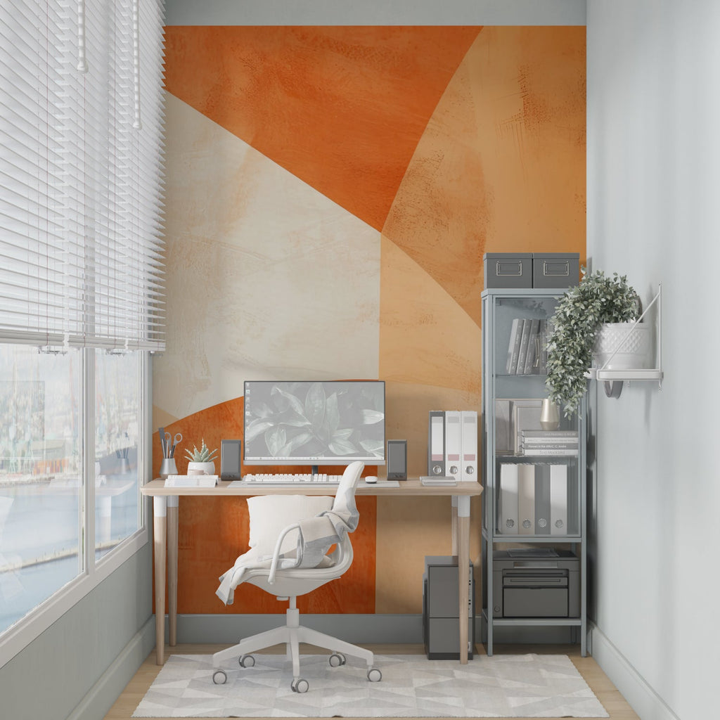 Terracotta abstract wallpaper making a bold statement in an entrance hall