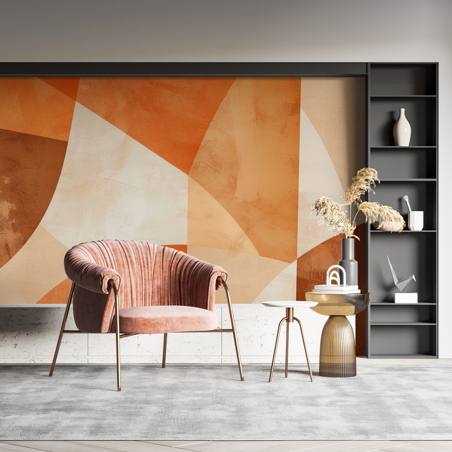 Curved geometric pattern enhancing a master bedroom with warm tones