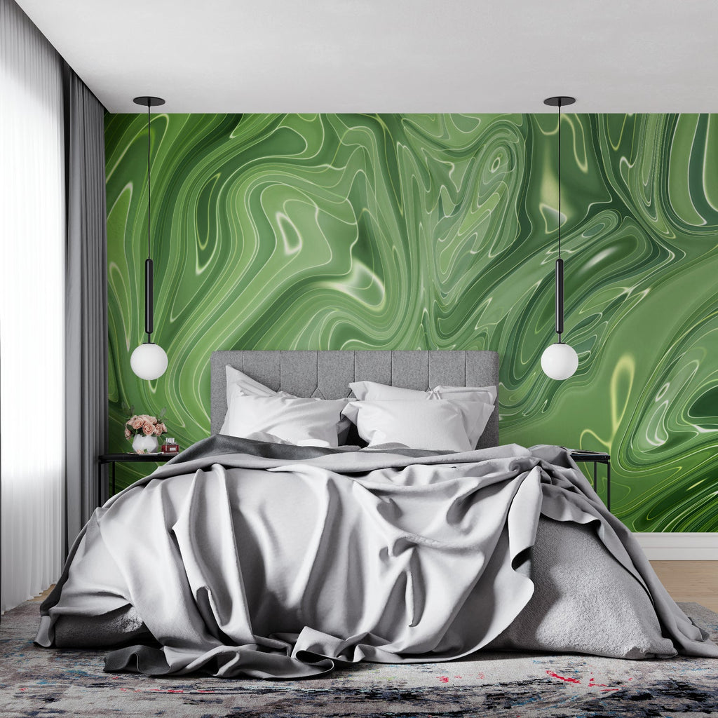 Geometric Curved Pattern Wallpaper in modern home office with natural light