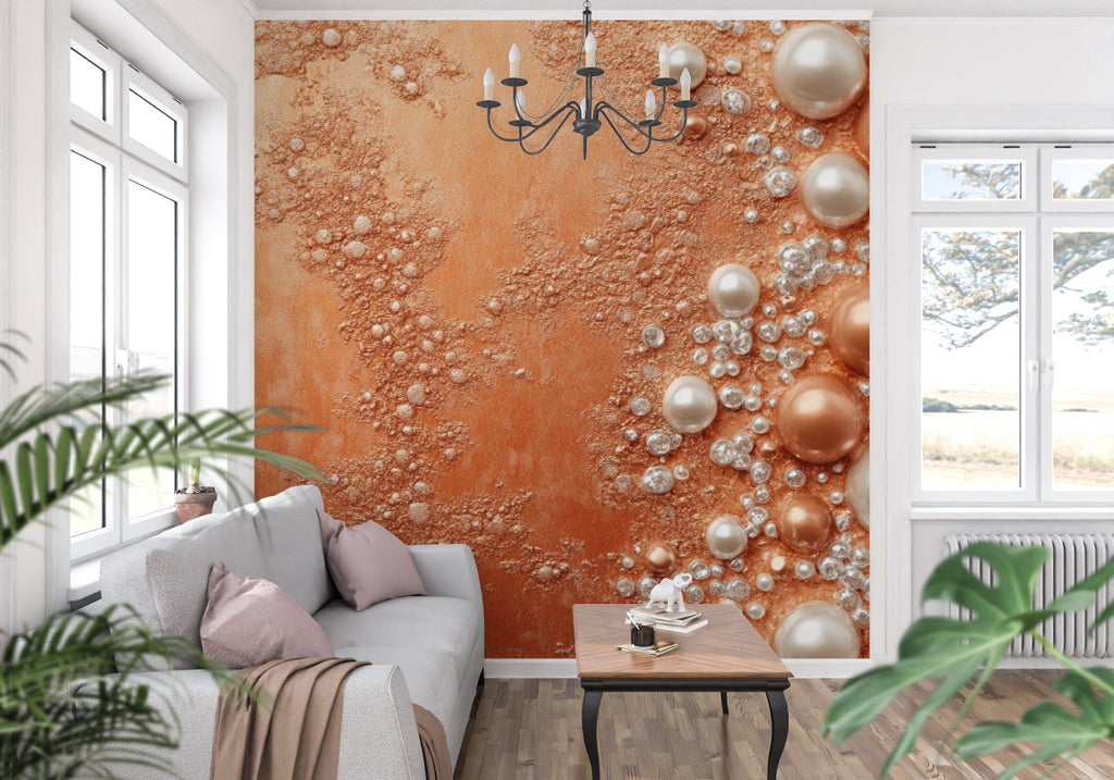 Abstract terracotta wallpaper making a statement in home office space