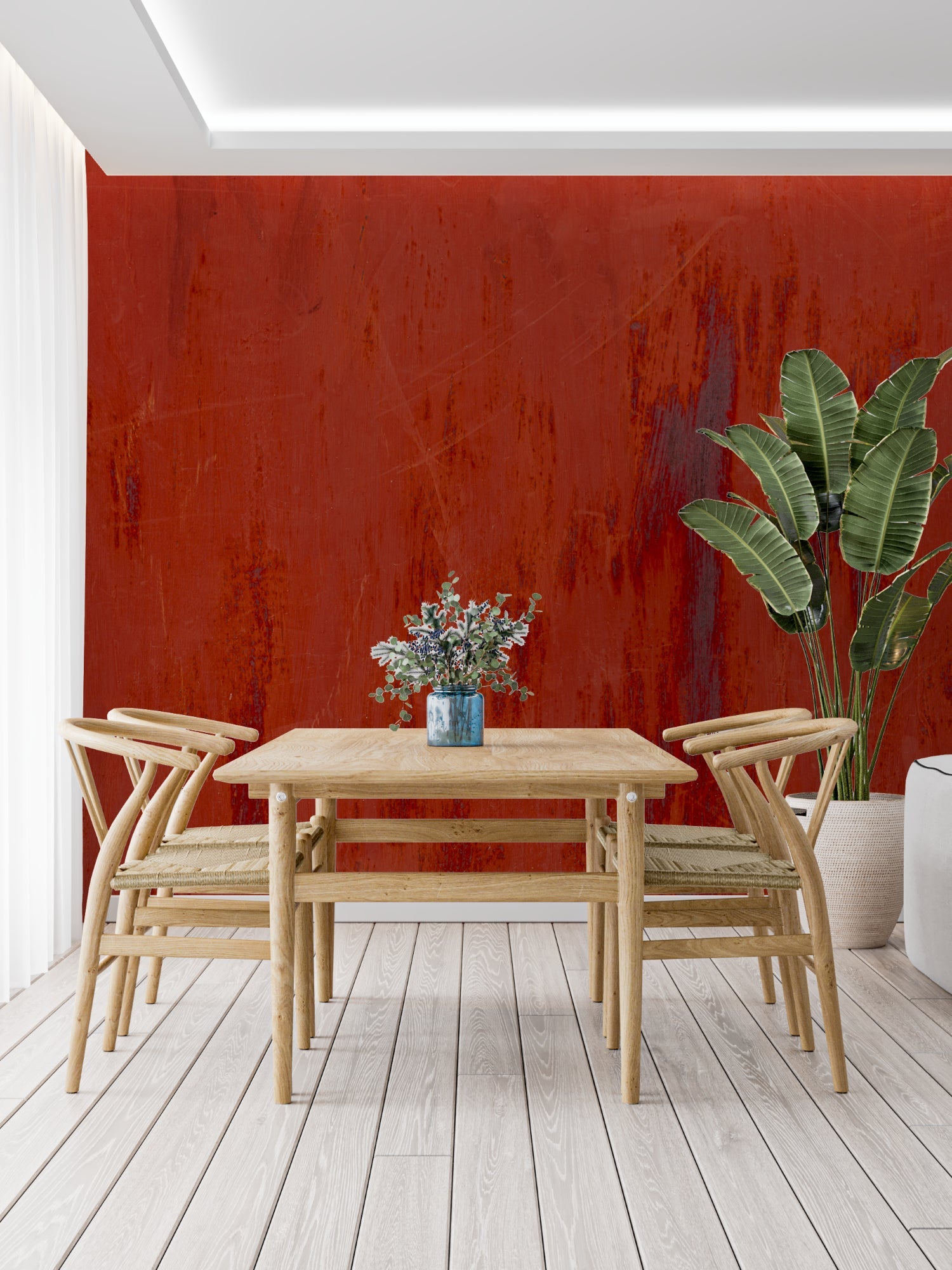 Terracotta wall design in entryway creating dramatic welcome