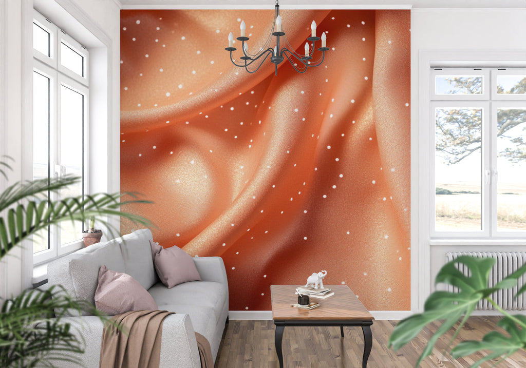 Hallway decorated with warm terracotta abstract wall mural