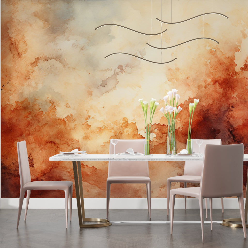 Watercolor wall design adding movement to an elegant entryway