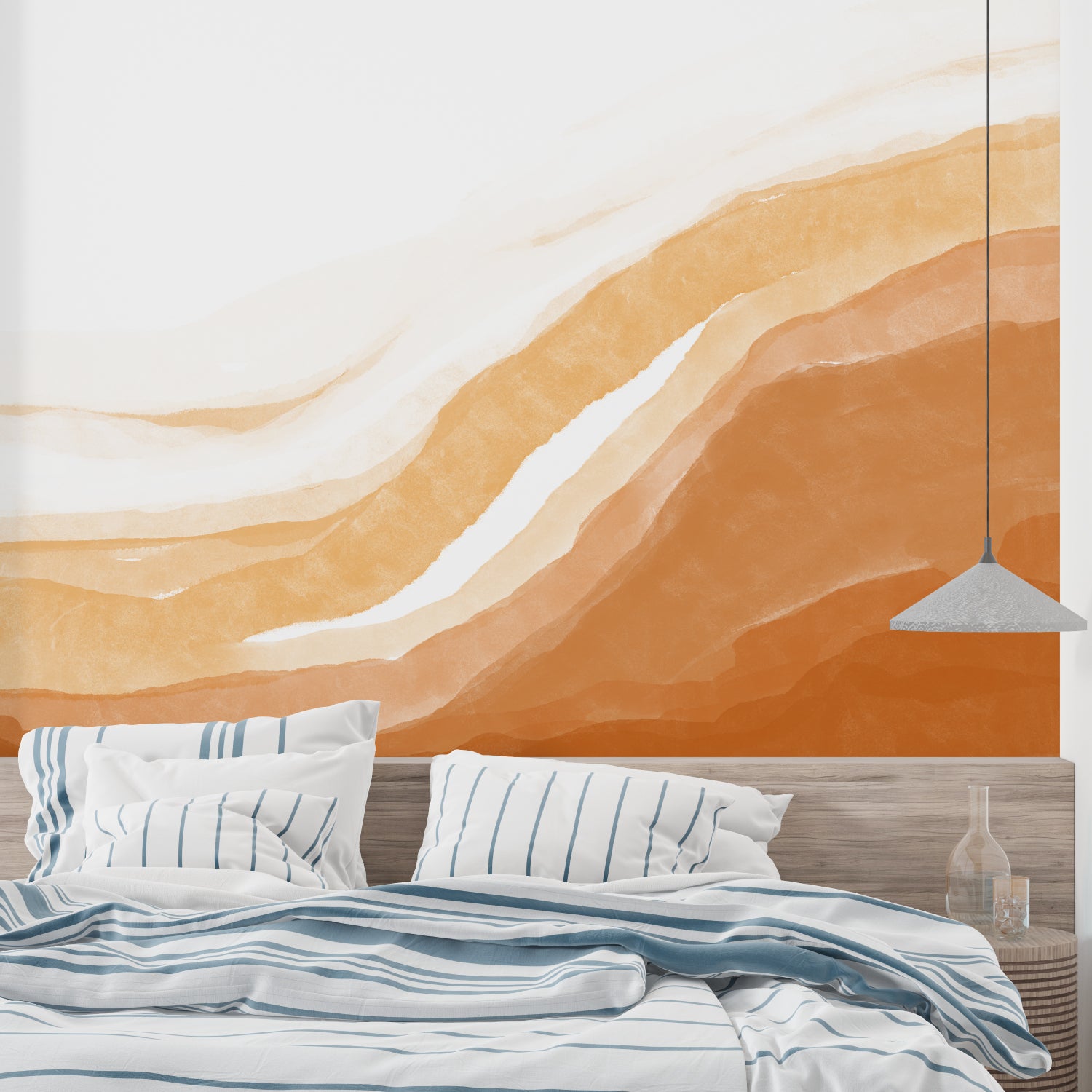Watercolor waves wallpaper creating focal point in hallway