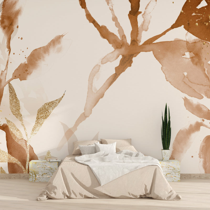 Modern abstract mural in hallway showing metallic gold details