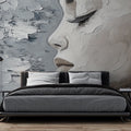 Modern Abstract Portrait Wallpaper creating a stunning focal point in a minimalist living room with high ceilings