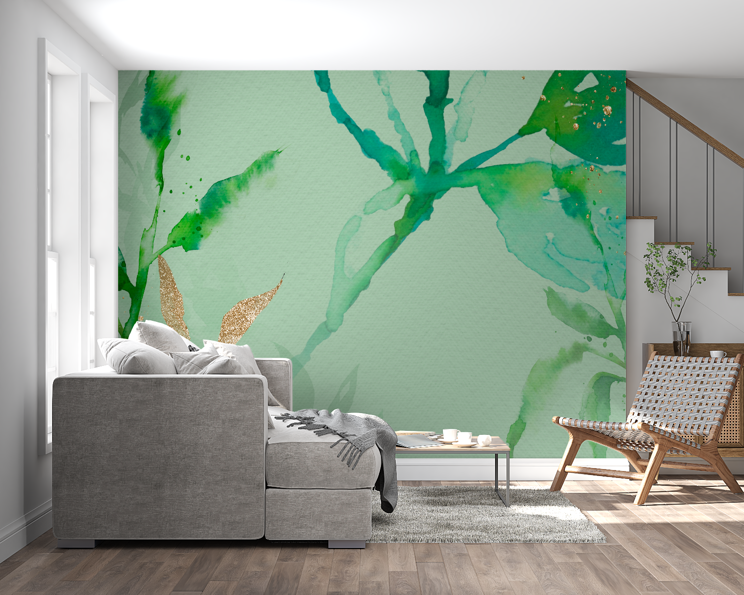 Abstract green and gold design in entrance hall creating welcoming feel
