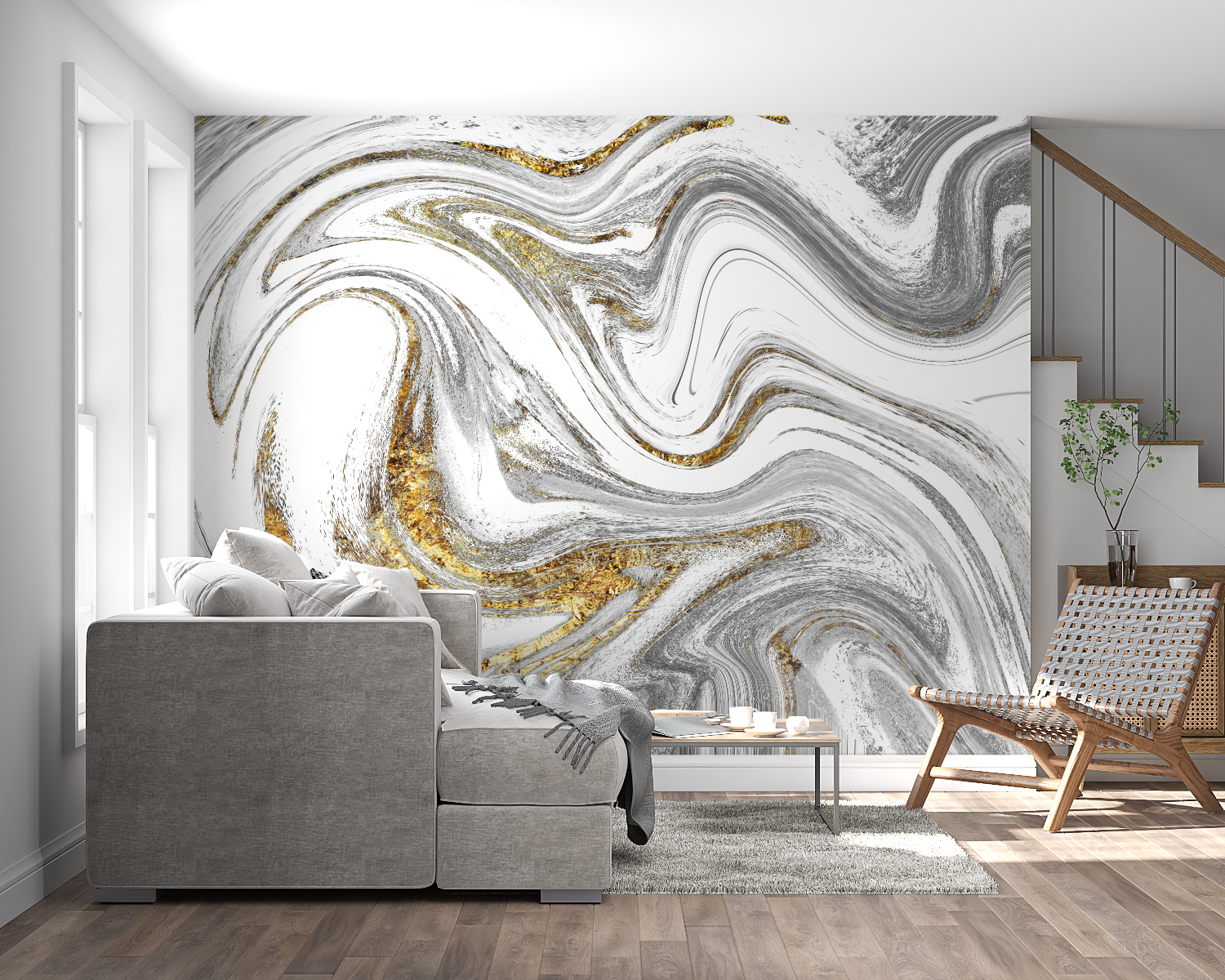 Marble effect wallpaper showcased in dining room, creating sophisticated atmosphere
