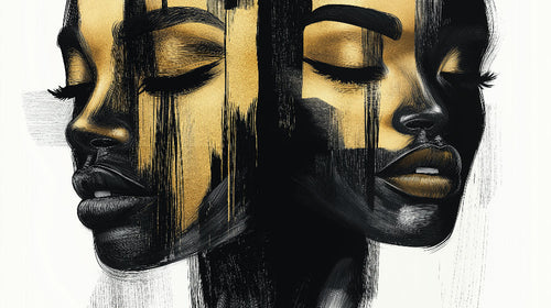Black and gold abstract face design file showing intricate artistic details and premium pattern quality