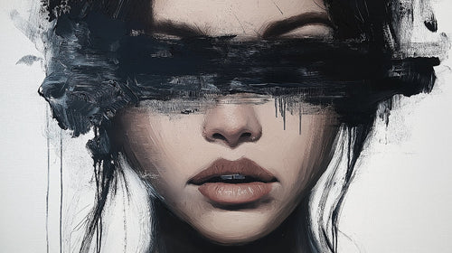 Black and white abstract portrait design file showing detailed brushstrokes and artistic expression