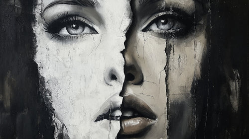 Black and white abstract face design file showing intricate artistic details and shading