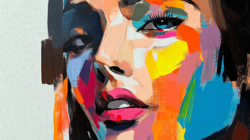 Abstract Portrait Wallpaper design file showing vibrant artistic face pattern with detailed color gradients