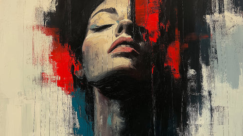 Modern art abstract portrait design file with bold red and black brushstrokes