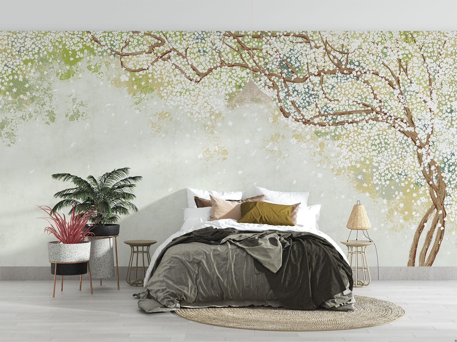 Cherry Blossom Mural Wallpaper | Soft White Watercolor Design
