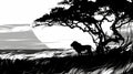 Black and white lion mural wallpaper creating dramatic impact in a modern minimalist living room with clean furniture lines