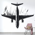 Modern airplane wallpaper creating a striking focal point in a minimalist office space with clean lines and natural light