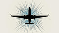 Modern Airplane Wall Mural in sleek home office space, black silhouette design with blue rays creating dynamic focal point