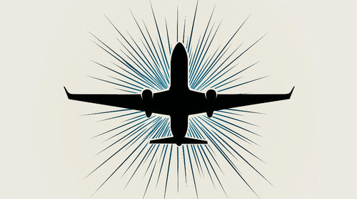 Modern Airplane Wall Mural in sleek home office space, black silhouette design with blue rays creating dynamic focal point